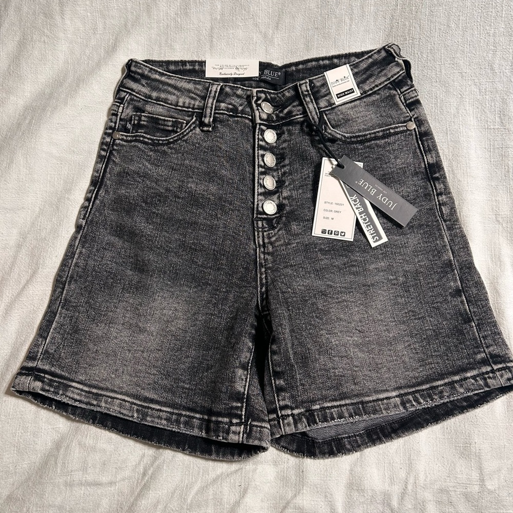 Judy Blue Gray Jean Shorts High-Waisted Vintage Style